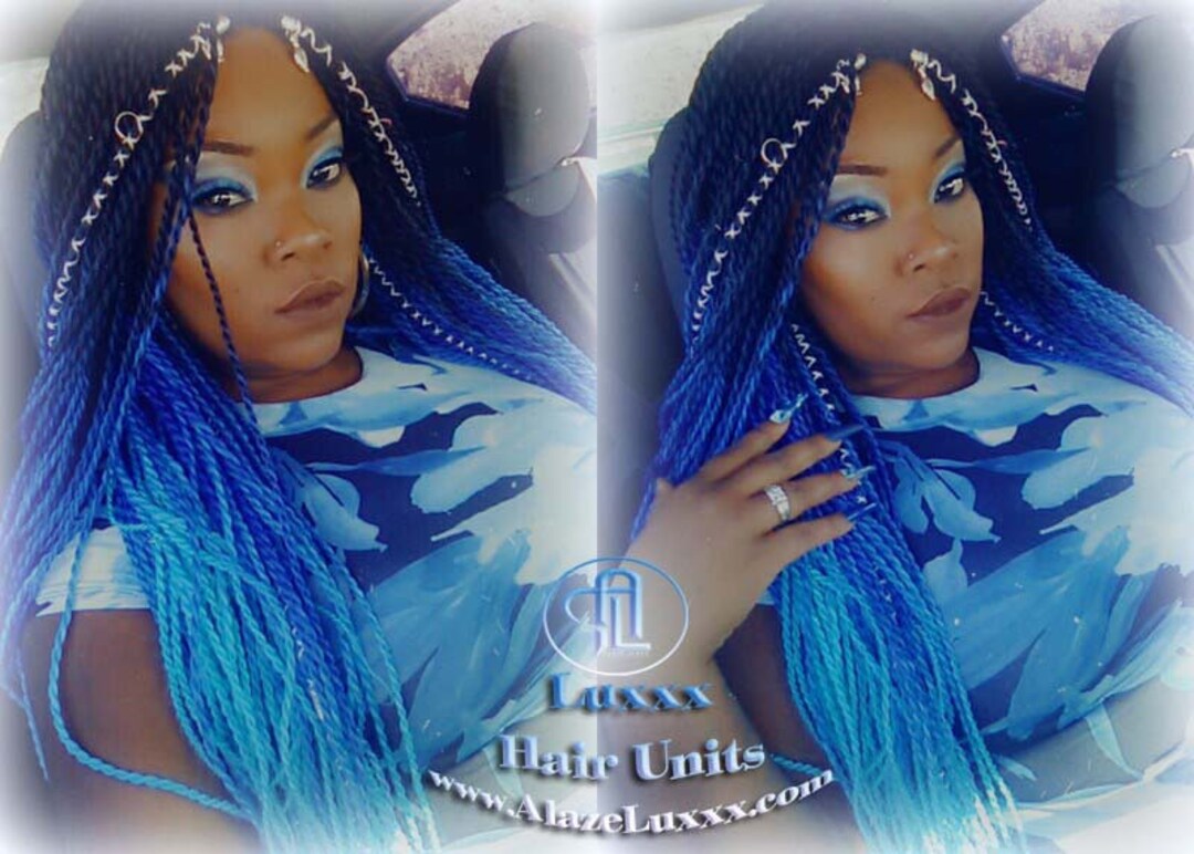 Mermaid Color Wig Ombre Blue Braided Wigs Black to Dark Blue Lace Front  Wigs and Light Blue Micro Braid Synthetic Wigs with Baby Hair Braided Wigs  for