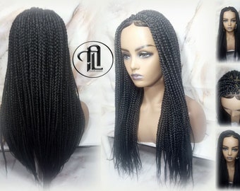 Box Braid Wig Black Lace Closure with Baby Hair Unit Straight Glueless! Braided Lace Wig