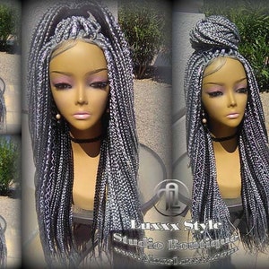 Grey Gray Silver Lace Baby Hair Box Braid 44 51 Wig Storm Long Medium Straight Glueless! Braid Lace Wig Pre Stretched Braiding Hair