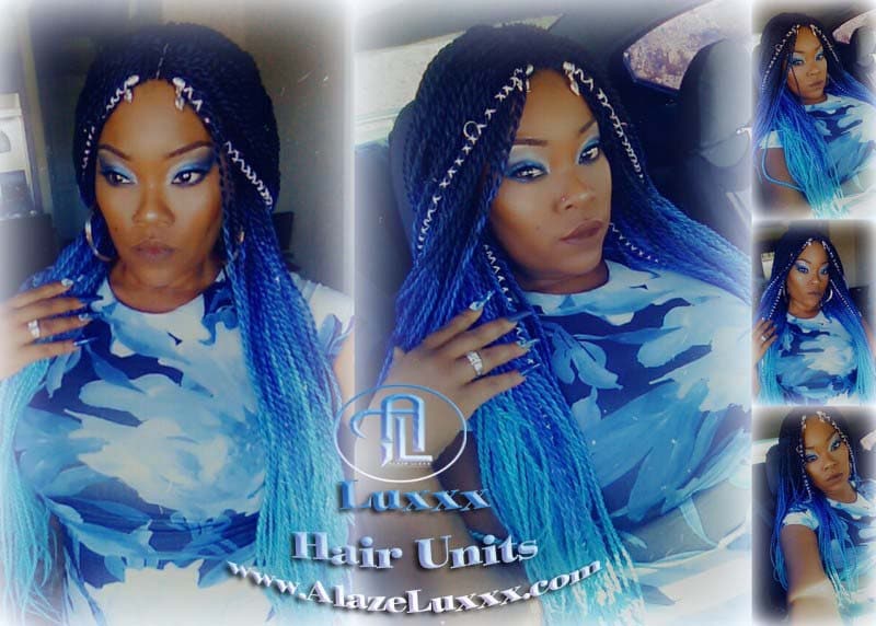 Senegalese Twist Braid Wig Blue Ombre Small Long Micro Braids Royal Baby  Sky Blue Unicorn Mermaid Wig Sale Alopecia Blue Braids 