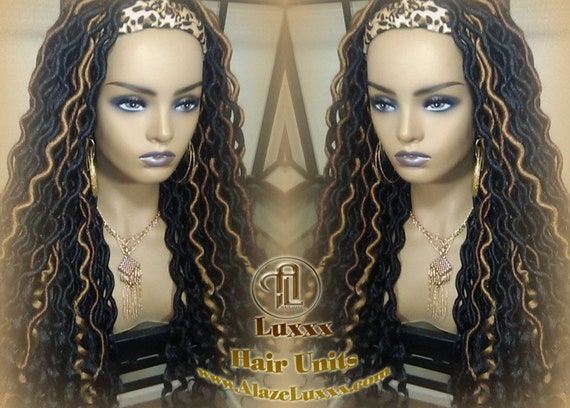 Headband Wig Black 1B Goddess Faux Loc Bohemian Boho Braided Wig Headband Wig Black 1B Goddess Faux Loc Bohemian Boho Braided  main image 2