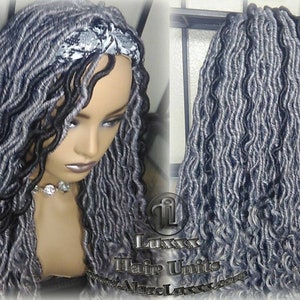 Headband Wig Goddess Faux Dread Locs Salt N Pepper 44 51 Gypsy Boho Silver Black 1B Grey Gray Platinum Storm Wig Unit Wavy Ready to Ship