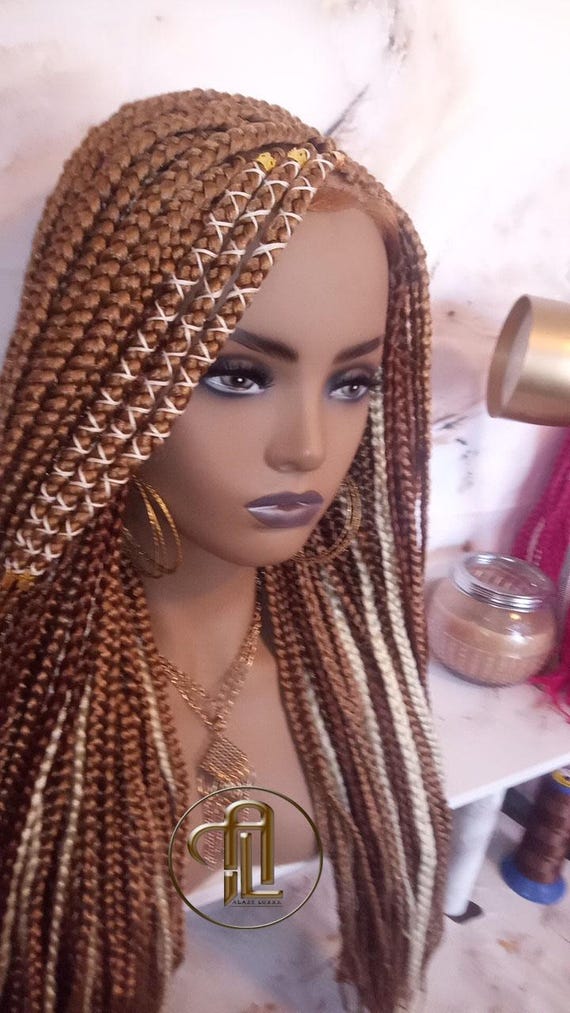 Lace Frontal Braid Wig Blonde Brown Ginger 27 30 613 Box  display picture 3