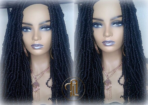 Headband Wig Long 20in Passion Twist Black 1B Mini Small  display picture 3