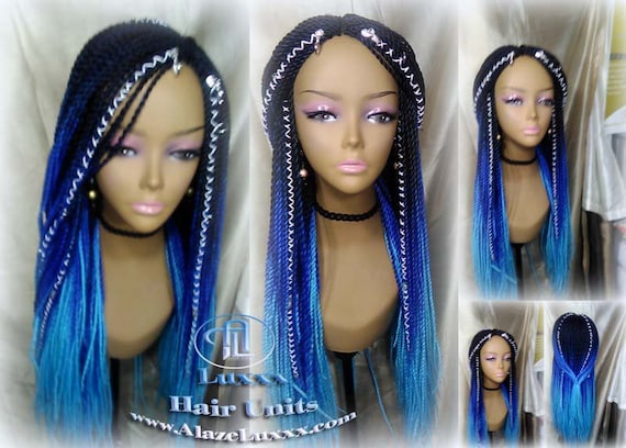 Senegalese Twist Blue Ombre Braid Wig Unicorn Mermaid Small Long Micro  Braids Royal Baby Sky Blue Wig Sale Alopecia Blue Braids 