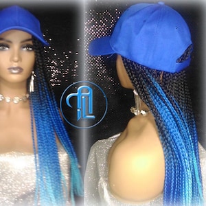 Box Braid Hat Blue Ombre Wig  Gym Hat Baseball Cap  Braided Hat Wig Women’s Hair Summer Hat Winter Hat Hair Cap Wig Hat Chemo Hat Alopecia