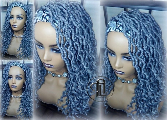 Headband Wig Short 14in Goddess Faux Dread Locs Salt N  display picture 1