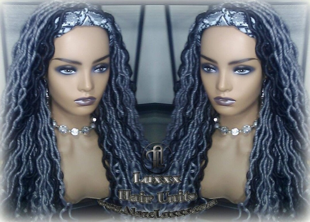 Headband Wig Goddess Faux Dread Locs Salt Pepper 44 51 Black Gypsy Silver Black Headband Wig Short 14in Goddess Faux Salt Pepper 44 51  main image 3