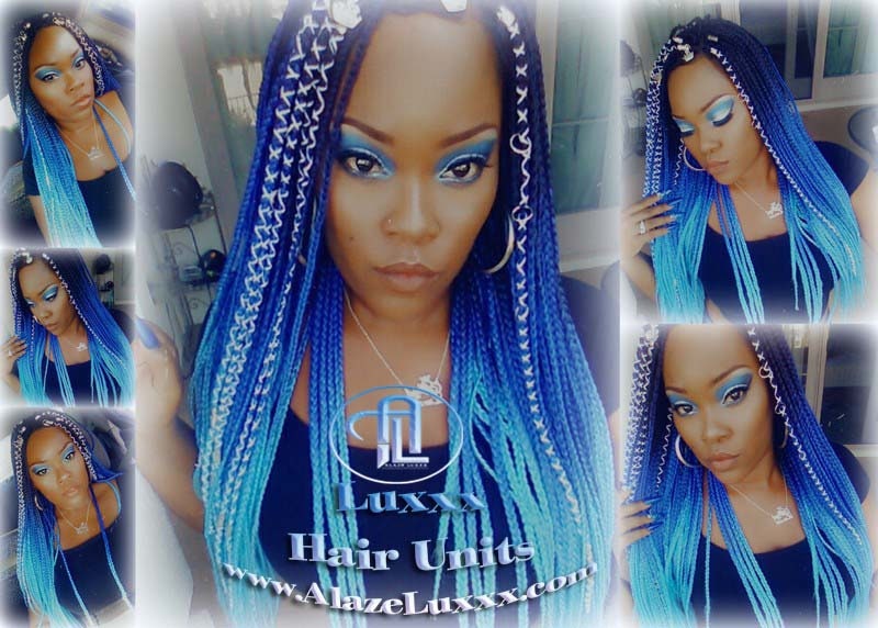 Blue Black Braid Wig Lace Closure Ombre Blue Mermaid Hair  display picture 1