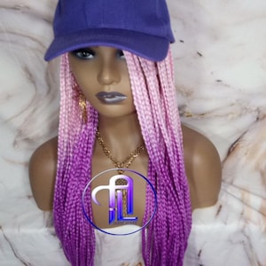Pink Purple Ombre Box Braid Lavender Hat Wig Gym Hat Baseball Cap Braided Hair Hat Wig Cap Chemo Hat Alopecia Purple Braid Hair Hat Cap