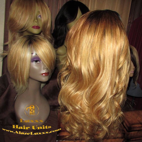 Dark Roots Honey Blonde 18 In Straight Long Auburn 27 613 Ombre Custom Color Virgin Hair Unit Lace Frontwigs Kim Khloe Kardashian Wig Look