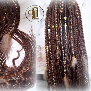 Brown Braids Extension on Hairband Hair Tie, Goddess Dreadlocks On Elastic Band Synthetic Dreads Ponytail Boho Hair Falls Renaissance