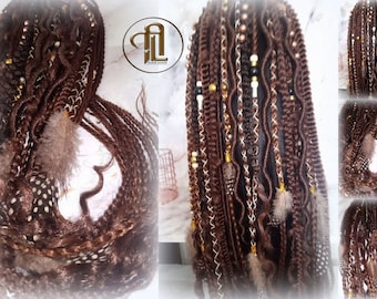 Brown Braids Extension on Hairband Hair Tie, Goddess Dreadlocks On Elastic Band Synthetic Dreads Ponytail Boho Hair Falls Renaissance