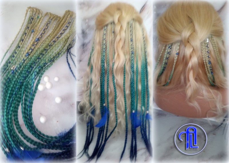 Blonde Teal Green Blue Ombre Clip in Braid Long 24 in Boho  display picture 1