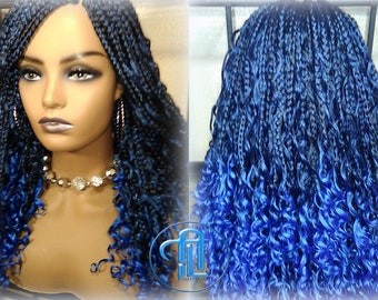Blue Ombre Goddess Box Braids Mermaid Curly Long Distressed  display picture 2
