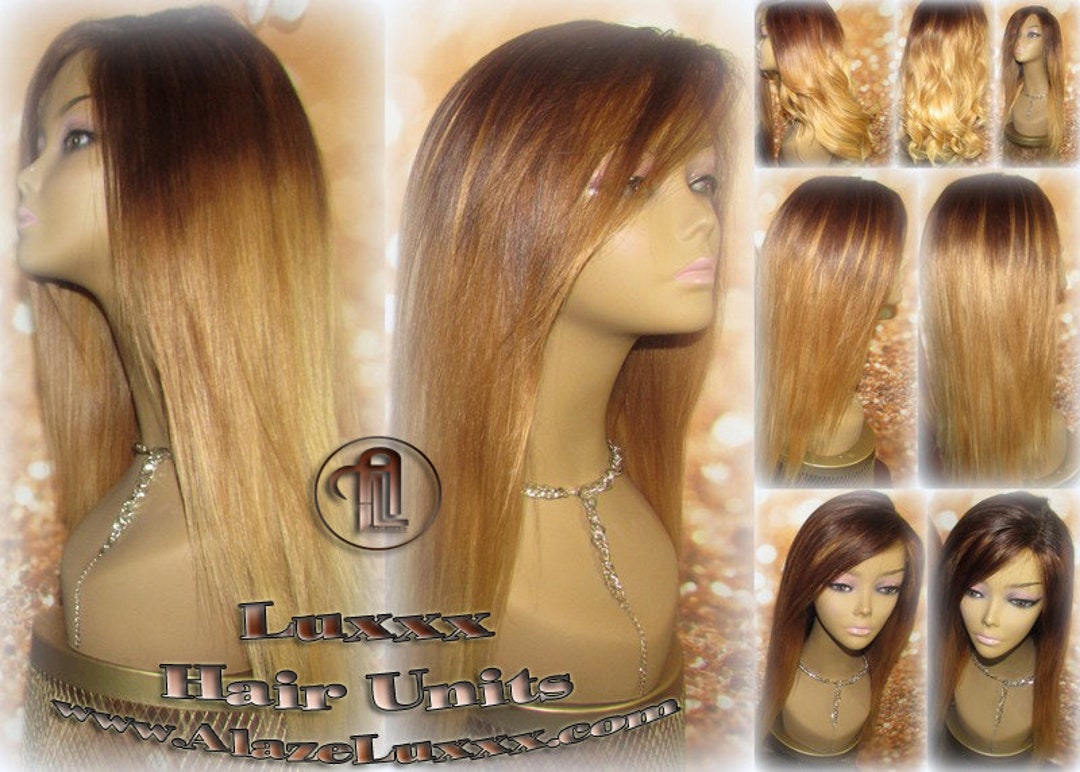 Brown Blonde Ombre Straight Honey Hair Highlights Balayage Etsy 日本