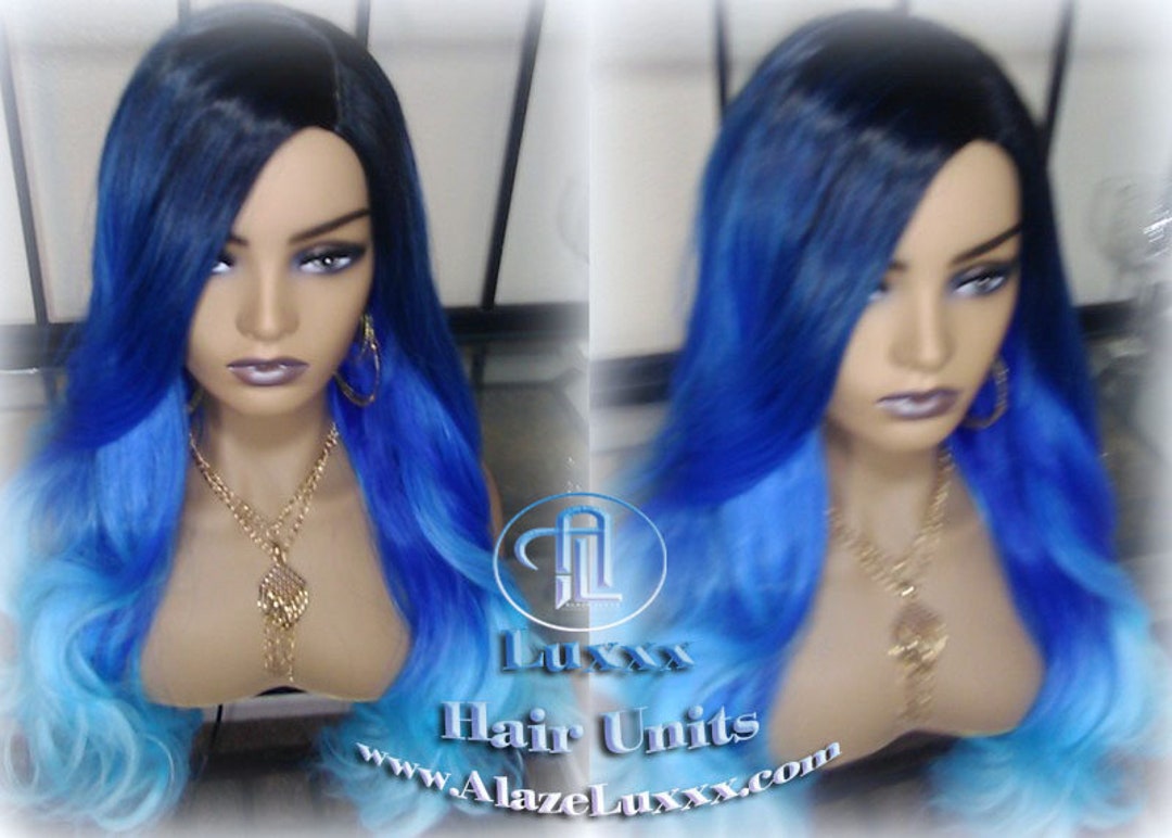 Blue Ombre Gradient Human Hair Wig Weave Extensions Mermaid Etsy 日本