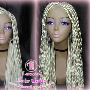 Blonde 613 Platinum Lace Baby Hair Box Braid Wig Unit Small Medium Straight Glueless! Braid Lace Wig Xpressions Hair