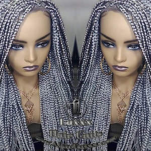 Box Braid 44 51 Wig Grey Gray Silver Lace Baby Hair Storm Long Medium Straight Glueless! Braid Lace Wig Pre Stretched Braiding Hair