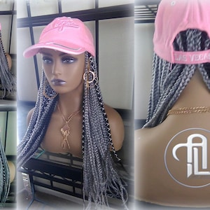 Silver Grey Black Box Braid Hat Wig  Gym Hat Baseball Cap Braided Hat Wig Women Hair Summer Winter Hat Hair Cap Wig Hat Chemo Hat Alopecia