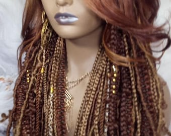 Human Hair Lace Frontal Dread Braid Twist Boho Synthetic Side Part Bohemian Ombre Brown Blonde Long Wavy Curly Balayage Wig