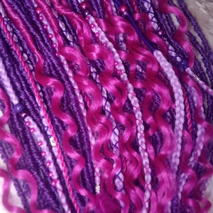 Wavy Pink Purple Single Ended SE Set Straight Soft Crochet Boho Dread Braid Extensions Textured Hair Dread Curly Pink Dreads Synthetic