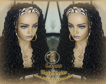 Headband Wig Black 1B Goddess Faux Loc Bohemian Boho Braided Wig