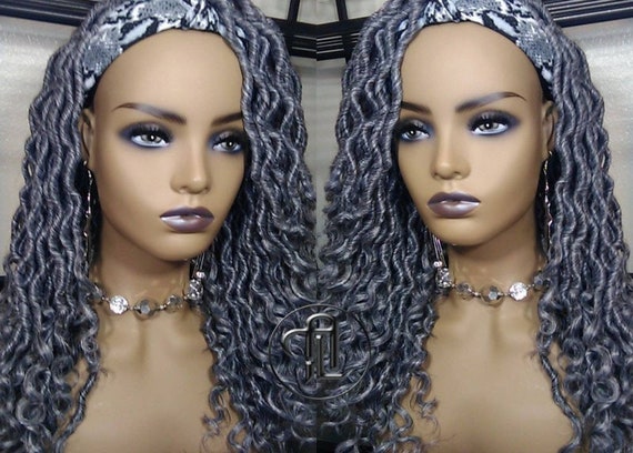Headband Wig Goddess Faux Dread Locs Salt Pepper 44 51 Black Gypsy Silver Black Headband Wig Short 14in Goddess Faux Salt Pepper 44 51  main image 4