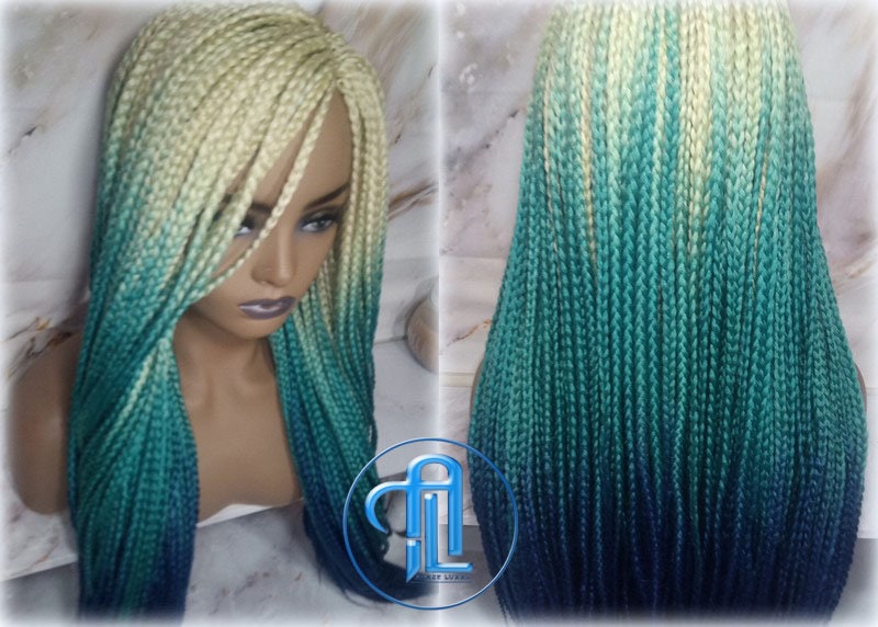 Blonde Teal Turquoise Ombre Wig - Etsy display picture 1
