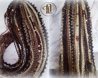 Braid Dread Ponytail Brown Blonde Hair Fall Viking Renaissance Extensions Feathers synthetic box braids hair scrunchie clipin bumpy lumpy