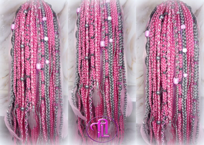 Fall Extensions Pink Grey Silver Ponytail Hair Fall Extensions Elements Accents ...
