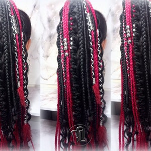 Ponytail Hair Fall Viking Extensions Black Red Elements Accents Feathers synthetic box braids renaissance hair scrunchie kawaii dreadlock