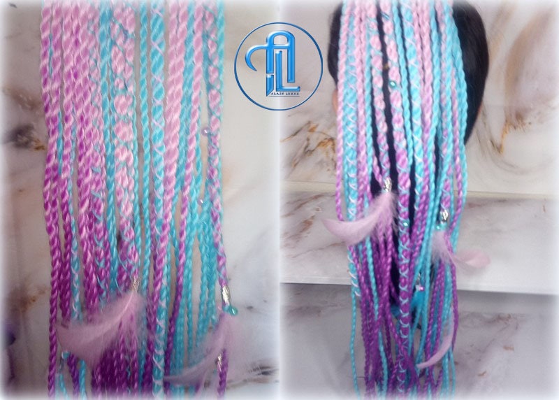 Hair Fall Ponytail 26”, Blue & Pink NOGIS Colorful Ponytail Extension with Hair Tie, 26 inch  main image 2