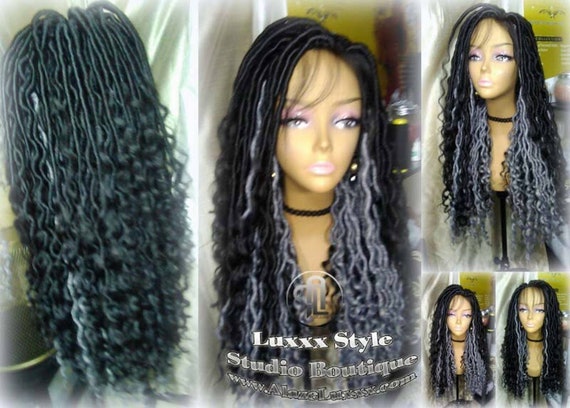 Bohemian Black Wavy Curly Faux Loc Lace Front Wig Bohemian Mermaid Locs Wig (100% HD Human Hair Lace & Wavy  main image 2