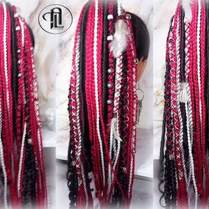 Viking Ponytail Hair Fall Extensions Red Black  Elements Accents Feathers Jungle box braids hair scrunchie Butterfly