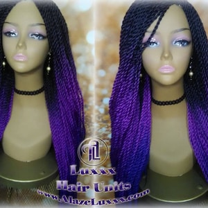 Ombre Black Purple Braid Wig Senegalese Twist 24 Inch Long Soft Crochet High Temperature Braids Synthetic Braiding Alopecia HairExtension
