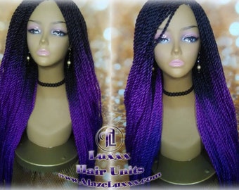 Ombre Black Purple Braid Wig Senegalese Twist 24 Inch Long Soft Crochet High Temperature Braids Synthetic Braiding Alopecia HairExtension