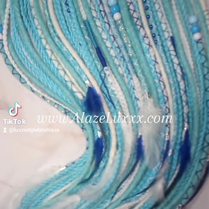 Blue White SE Synthetic Crochet Straight Dreads Braids synthetic soft and light Braid in Clip in hair extension Fake Faux Dreads Partial Set