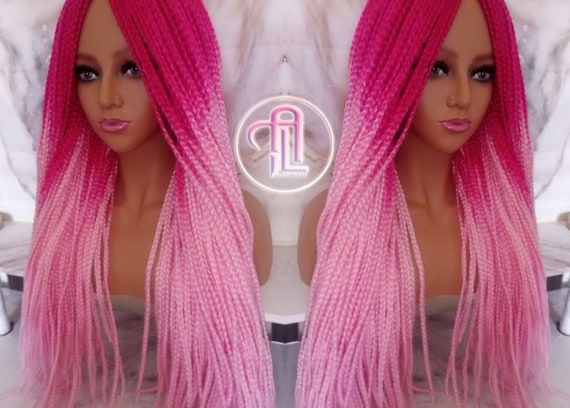 Light Pink Hot Cosmic Pink Mermaid Wig Box Braids Braided Synthetic Hair Lace Part Barbie Core Barbie Movie Barbie Hair Wig Barbie Core Etsy