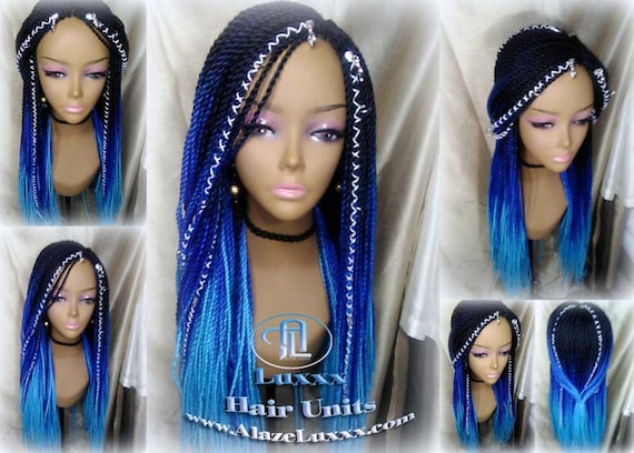 Blue Braided wig 100% handmade, ombre wig, NWT exotic colors absolutely  gorgeous - Magic Braids