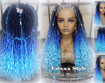 Blue Black Braid Wig Lace Closure Ombre Blue Mermaid Hair  display picture 3
