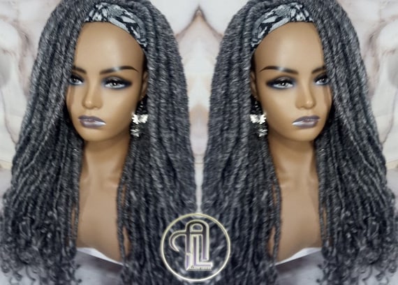 Headband Wig Fluffy Goddess Faux Dread Locs Salt N Pepper 44  display picture 1