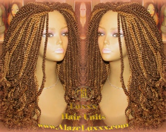 Blonde Brown Ombre Kinky Twist Marley Twist Wig Unit! Natural Look! Glueless Lace Finish! 18'  Faux Kinky Twist Box Braid Dred Lock Twist