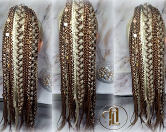 Ponytail Hair Fall Viking Renaissance Extensions Blonde Brown Elements Accents Feathers synthetic box braids hair scrunchie clipin Butterfly