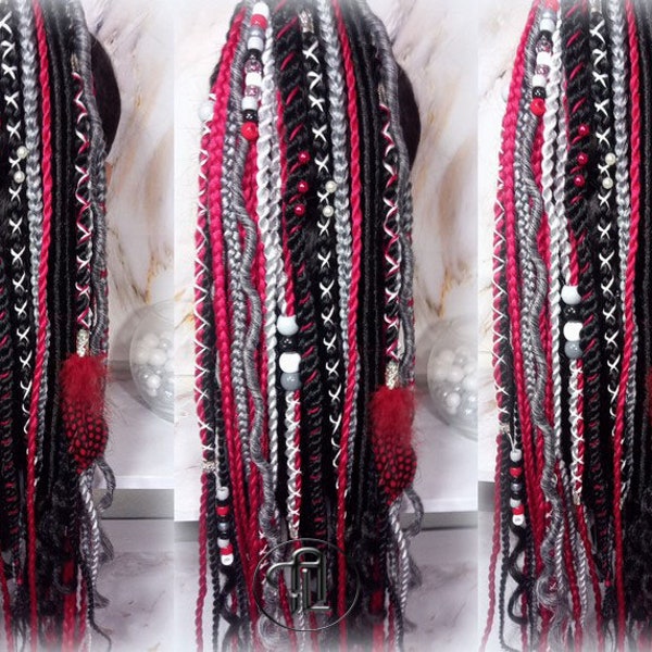 Ponytail Hair Fall Viking Extensions Black Red Elements Accents Feathers synthetic box braids renaissance hair scrunchie kawaii dreadlock