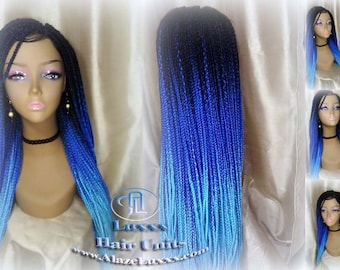 Box Braids Wig  Blue Ombre Straight long wig Small Medium royal sky baby blue Mermaid Hair Drag Queen Cosplay Wig Carnival Festival Hair