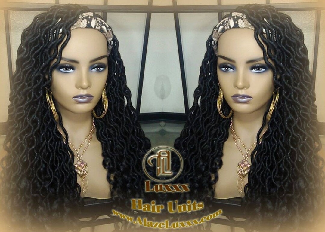 Headband Wig Black 1B Goddess Faux Loc Bohemian Boho Braided  display picture 3