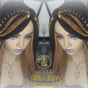 Straight Senegalese Twist Wig Unit! Medium Small Short Blonde Brown #4 #27 Crochet Twist Braided Wig 2tone honey blond hair Alopecia wig