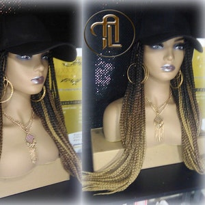 Brown Blonde Ombre Box Braid Hat Wig  Gym Hat Baseball Cap  Braided Hat Wig Women Hair Summer Winter Hat Hair Cap Wig Hat Chemo Hat Alopecia