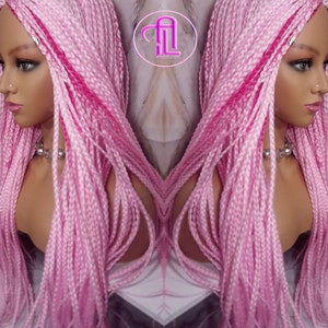 Light Pink Hot Pink Mermaid Princess Wig Box Braids braided Synthetic hair Lace Part Wig Light Pink wig extensions stage hair wig Barbie